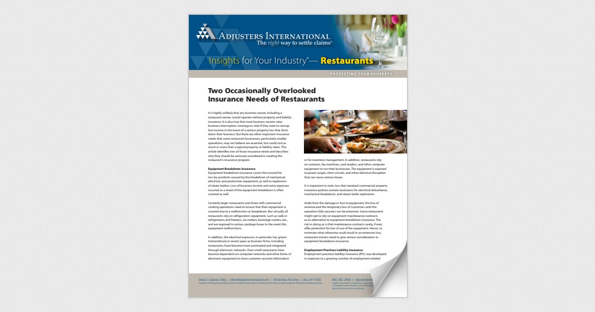 Two Occasionally Overlooked Insurance Needs of Restaurants